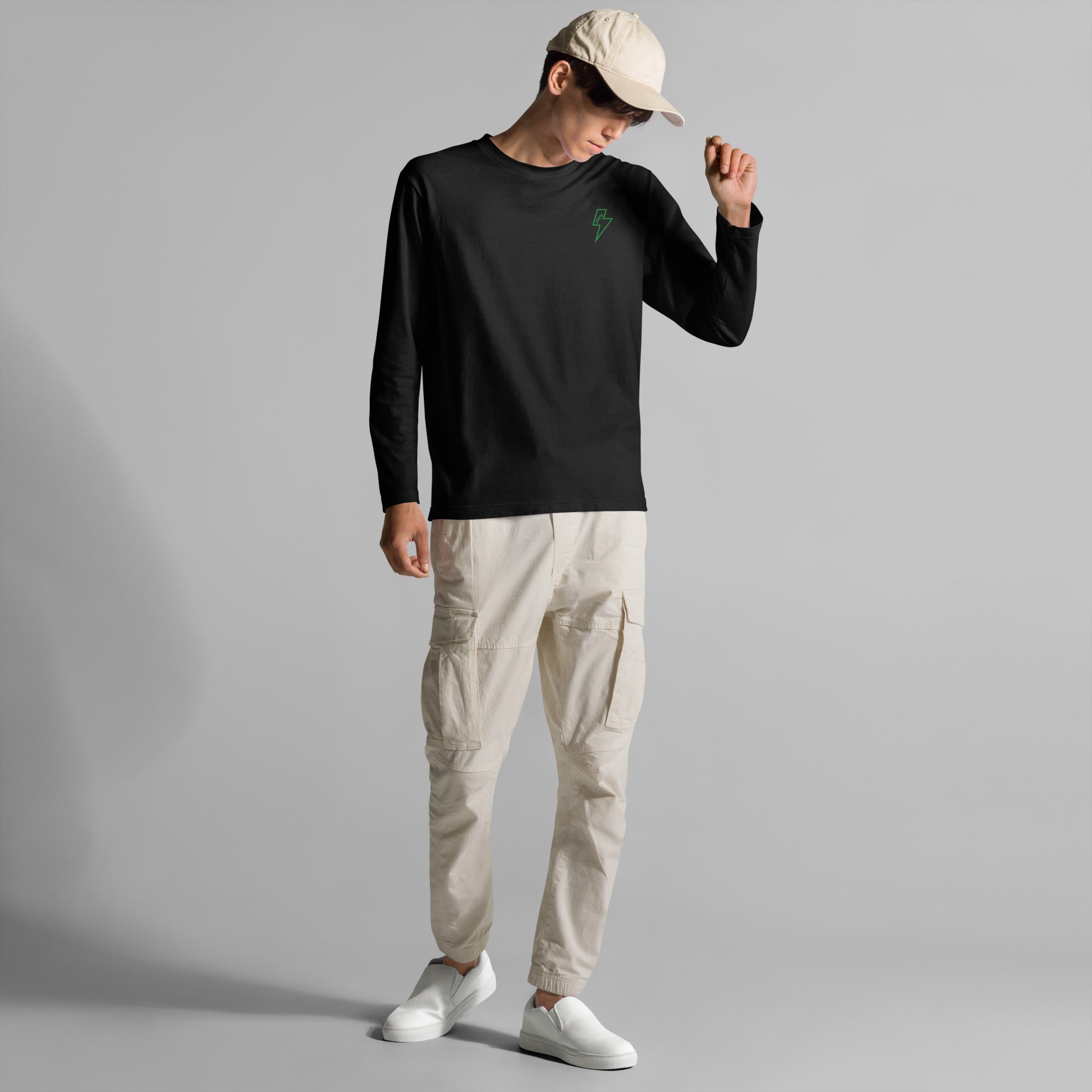 カミナリ(左胸)グリーン 長袖Tシャツ LT002-1-GRN 全4色