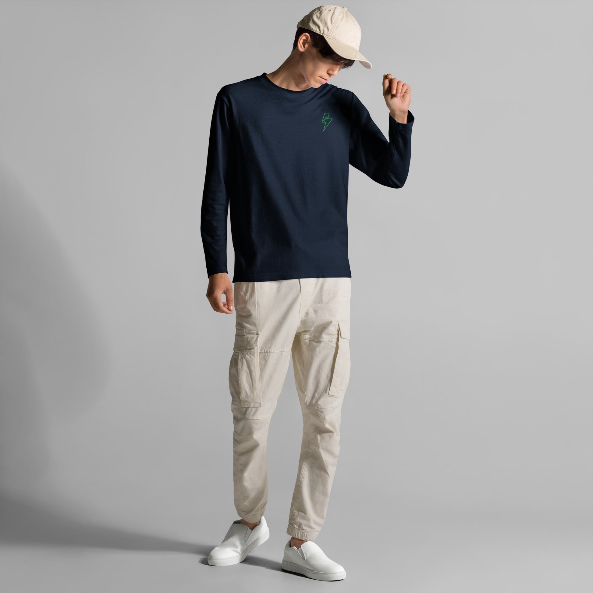 カミナリ(左胸)グリーン 長袖Tシャツ LT002-1-GRN 全4色